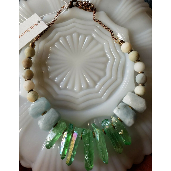 Raw Aquamarine Crystal Necklace - Uniquelan Jewelry Hesperra Aquamarine Mermaid Crystal Gemstone Necklace